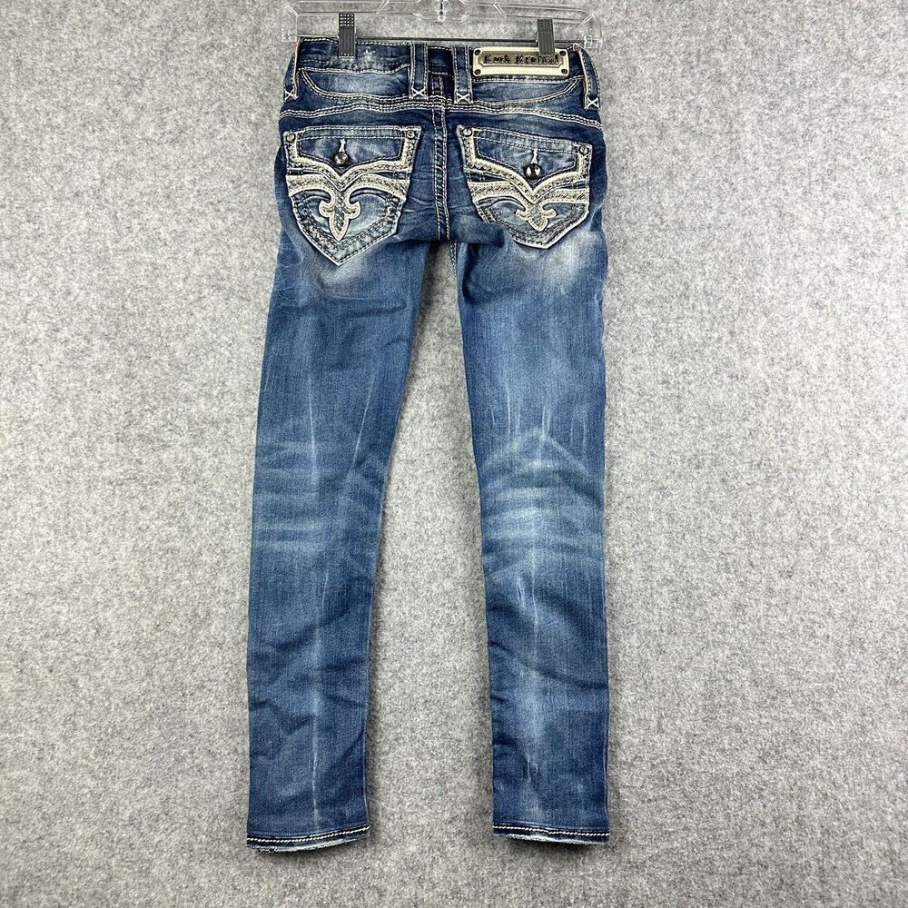 Rock Revival Distressed Blue Jeans with Embroidered Pockets